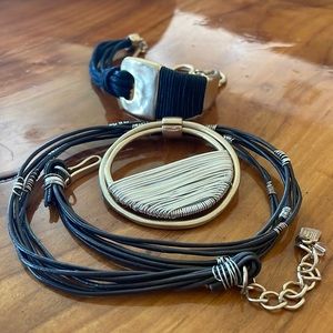 SET RLM SOHO PENDANT Choker African style BLK Leather Gold Silver BRACELETtoggle